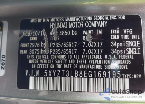 2014 Hyundai Santa Fe Sport from USA, damaged, VIN 5XYZT3LB8EG169195